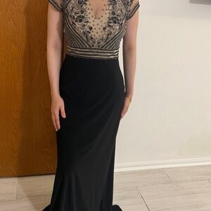 Elegant Black and Beige Evening Gown